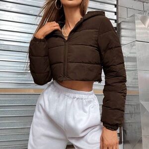 SHEIN Dark Brown Cropped Puffer Jacket